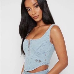 Cropped denim zip bustier